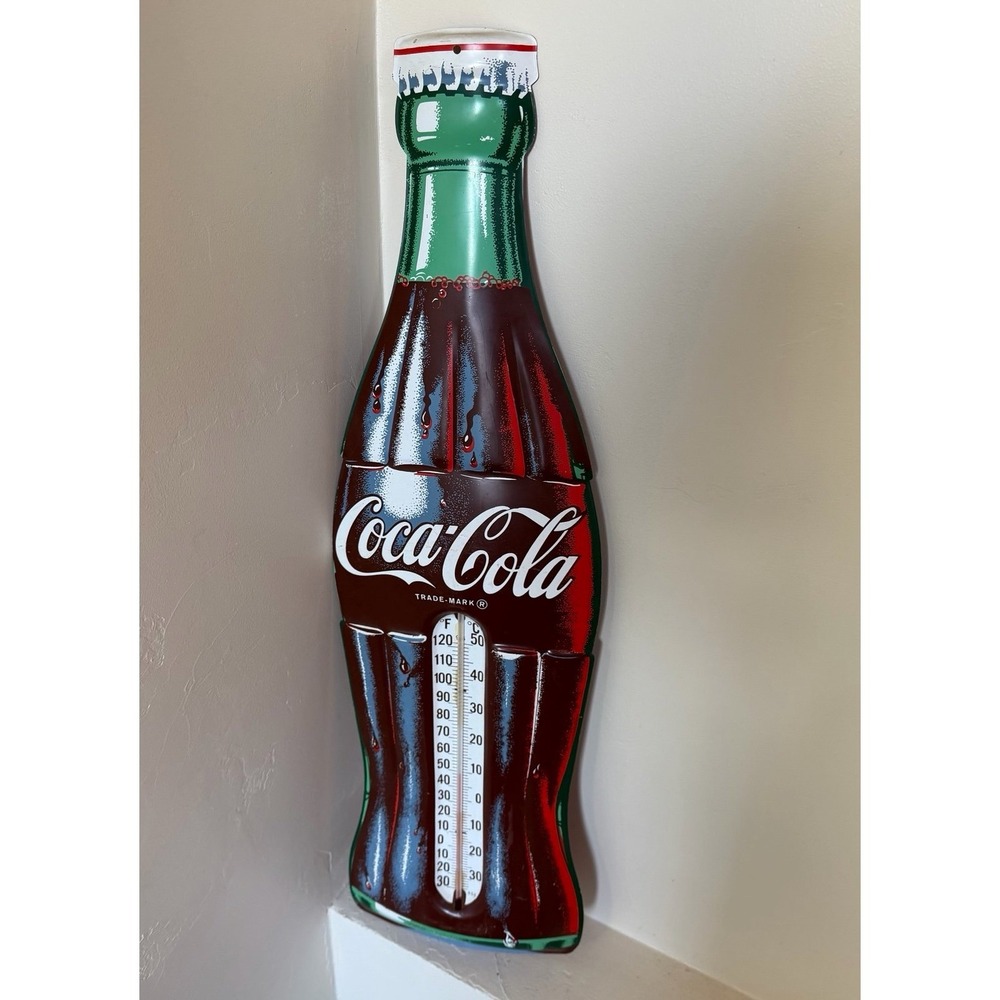 Vintage Coca-Cola Bottle Thermometer 29" Metal Wall Sign Coke Decor‎